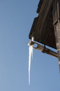 Icicles on a broken gutter