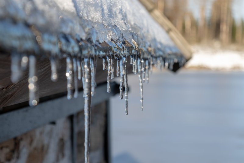 closeup of frozen gutters